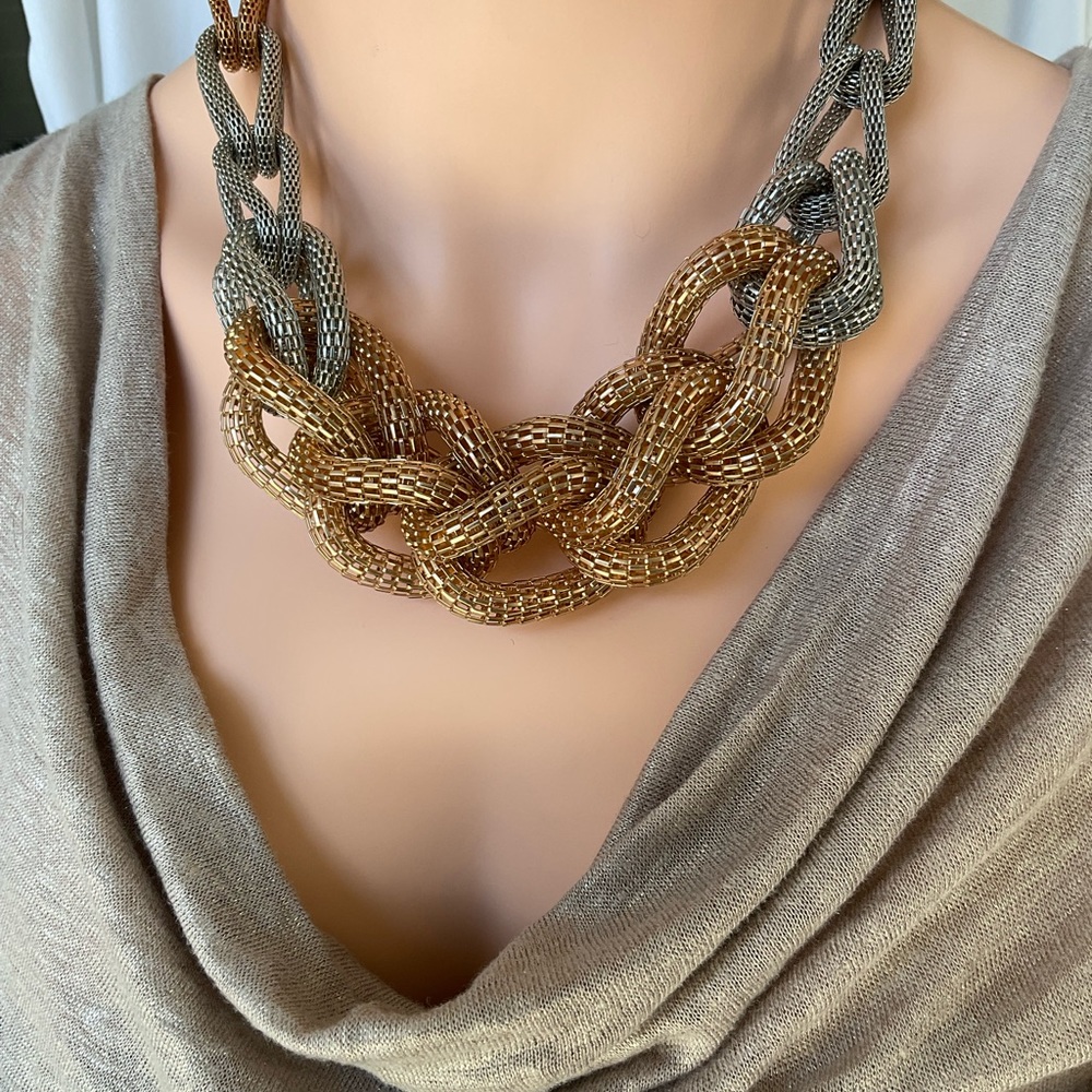 Statement copper silverMesh Necklace 19”